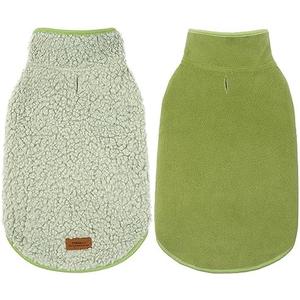 cyeollo Warm Dog Coat Fleece Sherpa Winter Sweater Coats, Turtleneck Dog Jacket Vest for Dogs with Leash Hole, Soft Reversible Pet Coats for Cold Weather, Green, XL
