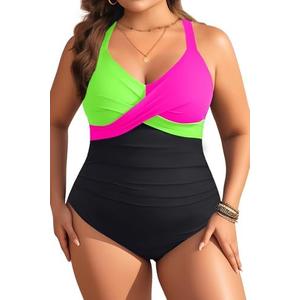 Aqua Eve Plus Size One Piece Swimsuit - Women's Tummy Control Bathing Suit Retro Full Coverage Swimwear 2025, Size 18W