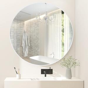 White Round Bathroom Mirror 30 Inch, White Wood Framed Circle Mirrors with Tempered Glass for Bedroom Living Room or Entryway Modern Wall Decor
