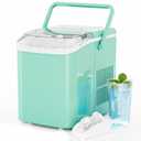 Ice Makers Countertop, Portable Ice Machine with Handle, 6 Mins 9 Bullet Ice Cubes with Basket and Scoop, 26lbs in 24Hrs, Auto-Cleaning, for Home, Kitchen, RV, Camping, Green