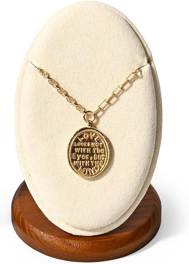 Solid Wood Necklace Pendant Display Stand Microfiber Jewelry Showcase Stand Display for Pendant Necklace(Beige)