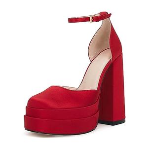 VETASTE Womens Platform Heels Chunky High Heels Ankle Buckle Strap Pumps Party Wedding Dress Shoes Red