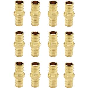 12 Pack Brass 3/4" Pex Coupling,Straight Coupling Fittings for PEX Tubing Pipe, 3/4”PEX-12PCS
