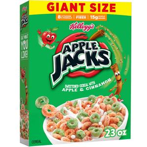Kelloggs Apple Jacks Breakfast Cereal, Kids Snacks, Family Breakfast, Giant Size, Original, 23oz Box (1 Box)