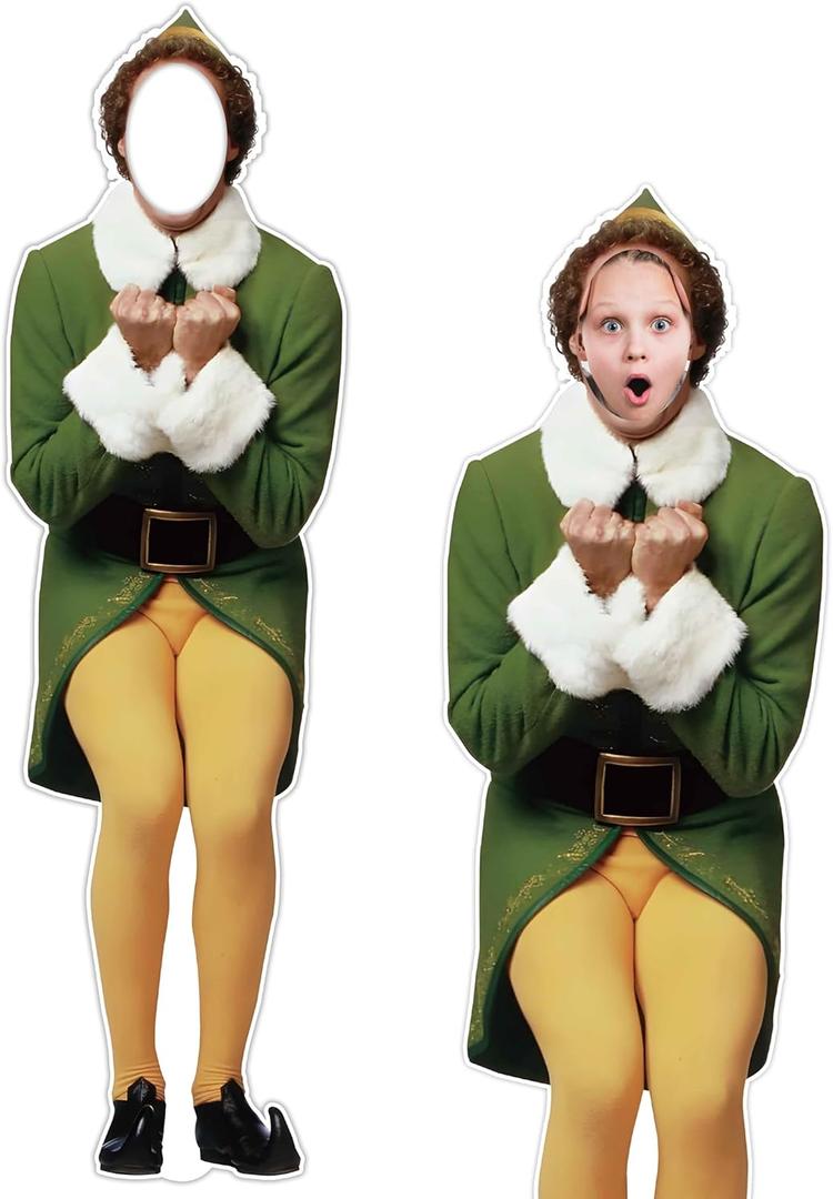 Buddy The Elf Christmas Outdoor Decorations, Elf Face in Hole Photo Props Backdrop, Funny Christmas Yard Sign with Stakes, Xmas Tree Topper Ornaments Party Decor Supplies Garden Lawn Decorative Signs