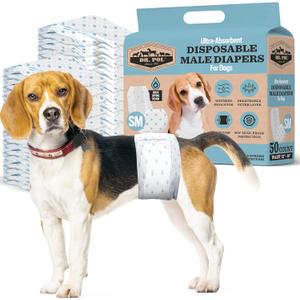 Dr Pol Dog Diapers for Male Dogs | Disposable Pet Diapers with Wetness Indicators | Adjustable Fit | Leak Protection & Super Absorbent | Perfect for Heat Cycles & Training Accidents | Pack of 50 (SM Waist Size 12 - 19 in)
