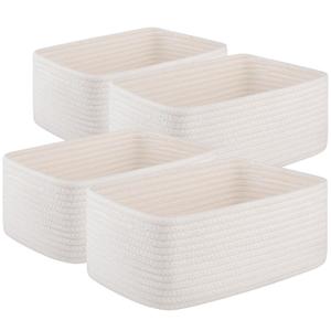 OIASKET 4 Pack Small Storage Shelf Baskets for Organizing, Mini Woven Rope Storage Bins for Towels, Cute Decorative Closet OrganizerBaby Nursery, Gift Empty Baskets -11.81''Lx7.87''Wx4.72''H-White