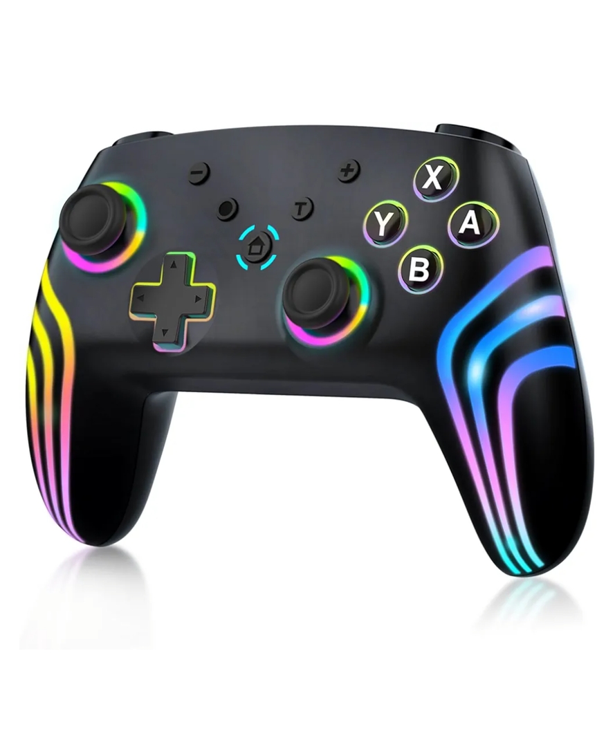 MYSTILUCK Wireless Pro Controller for Switch/Switch 2/Lite/OLED/PC, Gamepad with 7 Color-Changing RGB Lighting/Dual Vibration/6-Axis Gyroscope/Turbo, Ergonomically Designed Precise Joystick