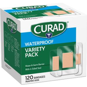 Curad Waterproof Bandage Variety Pack, 3 Styles Included; Assorted Size, 120 Bandages