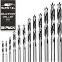 Narwhal Brad Point Wood Drill Bit Set (12 Pack with Storage Case - 1/8" to 1/2") Carpenters Quality - Woodworking Bits for All Types of Woods
