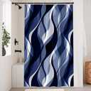 Navy Blue Shower Curtain, Black and Blue Striped Shower Curtain Set for Bathroom Modern Waterproof Bathroom Decor with Hooks, 48x72 Inch