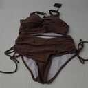 ZAFUL Women High Waisted Bikini Sets Color Block Swimsuit Two Piece Knot Twist Cut Out Drawstring Bathing Suit (Small, Coffee)