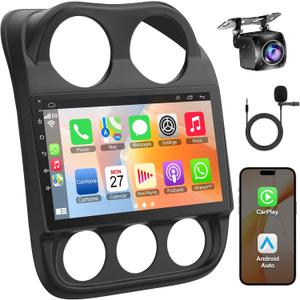 8 Core +64GB Car Radio for Jeep Compass Patriot 2010-2016,10.2 Inch QLED Touchscreen with Carplay&Android Auto,Support Bluetooth,Back-up Camera,FM Radio,SWC,GPS Navigation