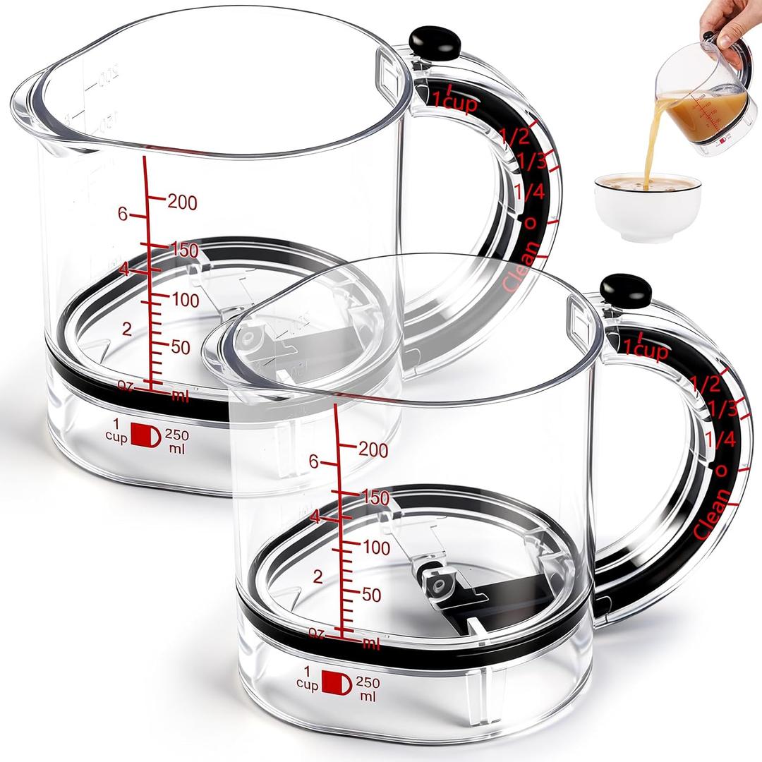 1 Pc 4 in 1 Adjustable Measuring Cup Multifunctional Cup with Adjustable Base & Scraper-style Seal Base, Space-saving Easy to Clean No Waste for Preparation, Baking, Cooking & Ingredients