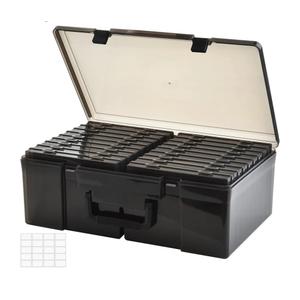 ALINK Photo Storage Box 5" x 7" with Handle, 18 pcs Photo Container Organizer and Craft Keeper, Portable Picture Case with Label for Arts, Crafts, Sewing, Stickers, Office, Seeds - Black