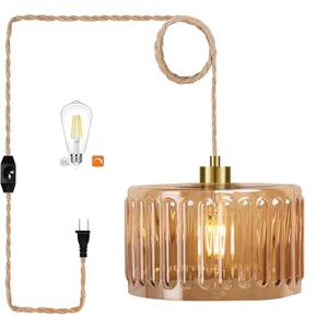 QIYIZM Plug in Pendant Light Hanging Lights with in Cord Mid Century Modern Gold Hanging Lamp Flower Glass Amber Vintage Dimmable Chandelier Ceiling Fixture for Living Room,Kitchen,Boho