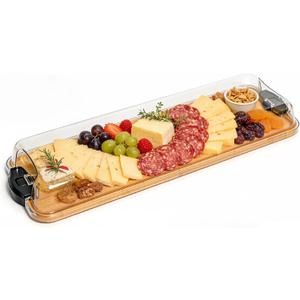 Bamboo Cutting Board with Locking Lid – 22” Rectangular Charcuterie Tray & Prep Surface, Portable Snack Server with Single Compartment for Cheese, Crackers & Appetizers, Ideal for Parties & Gifting