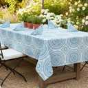 Newbridge 60 x 120 Inch Rectangle Fabric Tablecloth, Blue Circle Stitch, Indoor Outdoor No Iron Soil Resistant Dining Room, Party and Banquet Table Cover, Blue Modern Boho Chic Print