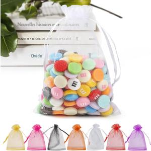 ANZNKU 50 Pack White Organza Bags 5 x 7 Inch, Small Mesh Gift Bags Drawstring for Wedding Favors, Gift Bag Bulk for Candy, Jewelry, Soap, Cute Goodie Bag Sachet for Party Favor & Valentine Gifts