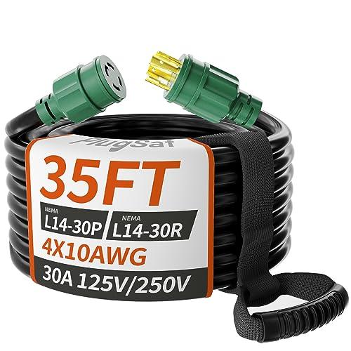 PlugSaf 35FT 30 Amp Generator Extension Cord 4 Prong, NEMA L14-30P/L14-30R 10 Gauge STW 125/250V Twist Lock Generator Cord Heavy Duty, Black ETL Listed