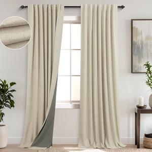 KOUFALL Light Tan Back Tab Linen Blackout Curtains for Living Room 52x105 Inch Length