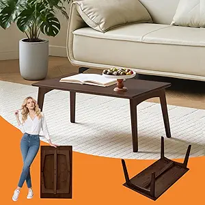 Bamboo Coffee Table Foldable Japanese Floor Desk Folding Low Tea Table No Assembly 26x16x12in Portable Bedroom Living Room Furniture for Dining Working Studing Relaxing (Chestnut, Large)