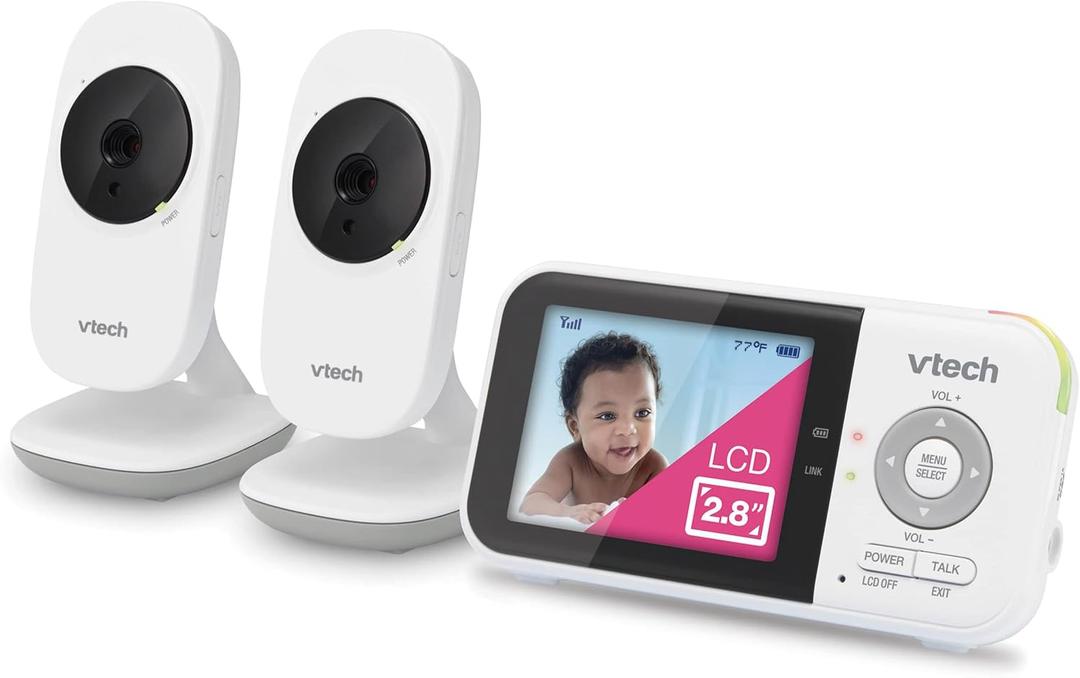 VTech VM819-2 Baby Monitor, 2.8 Screen, 2 Cameras, 1000ft Range, Night Vision, 2-Way Audio, Temperature Sensor, Lullabies, Secured Transmission No WiFi