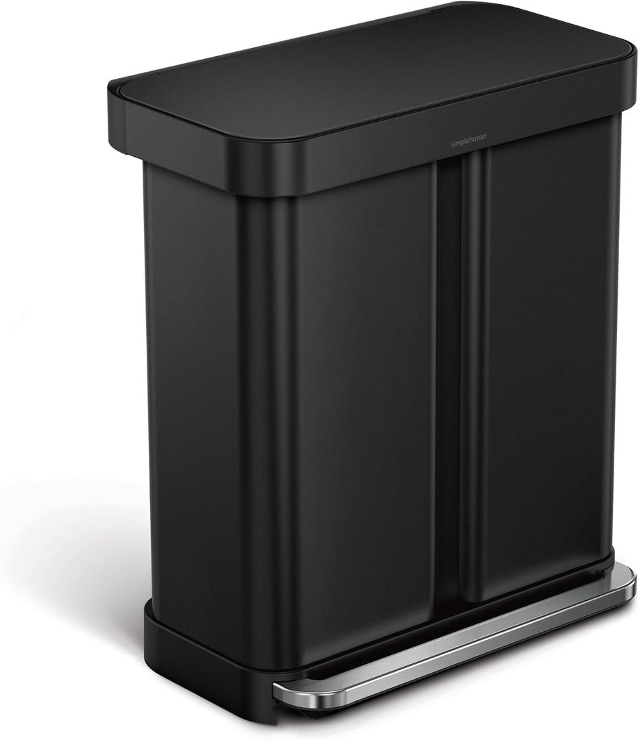 simplehuman 58L Liner Rim Rectangular Recycler, 24L+ 34L, Matte Black