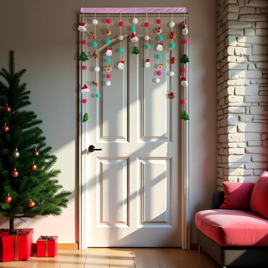 Cute Plush Christmas Curtain for Door Window Wall 34" W x 36" L Self-Adhesive Curtain for Living Room and Bedroom Decor