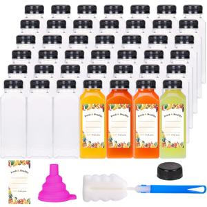Moretoes 64pcs 12oz Plastic Juice Bottles with Caps, Reusable Juicing Bottles, Clear Drink Containers with Lids for Smoothie, Drinking and Beverages