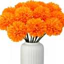 16 Pcs Artificial Chrysanthemums Flowers Ball Flower Fake Mums Spring Autumn Flowers for Home Office Coffee House Parties and Wedding Decor (Orange)
