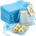VGOODALL 120PCS Organza Bags, 4x6 Inch Mesh Bags Blue Drawstring Gift Pouches for Candy Jewelry Wedding Party Favors