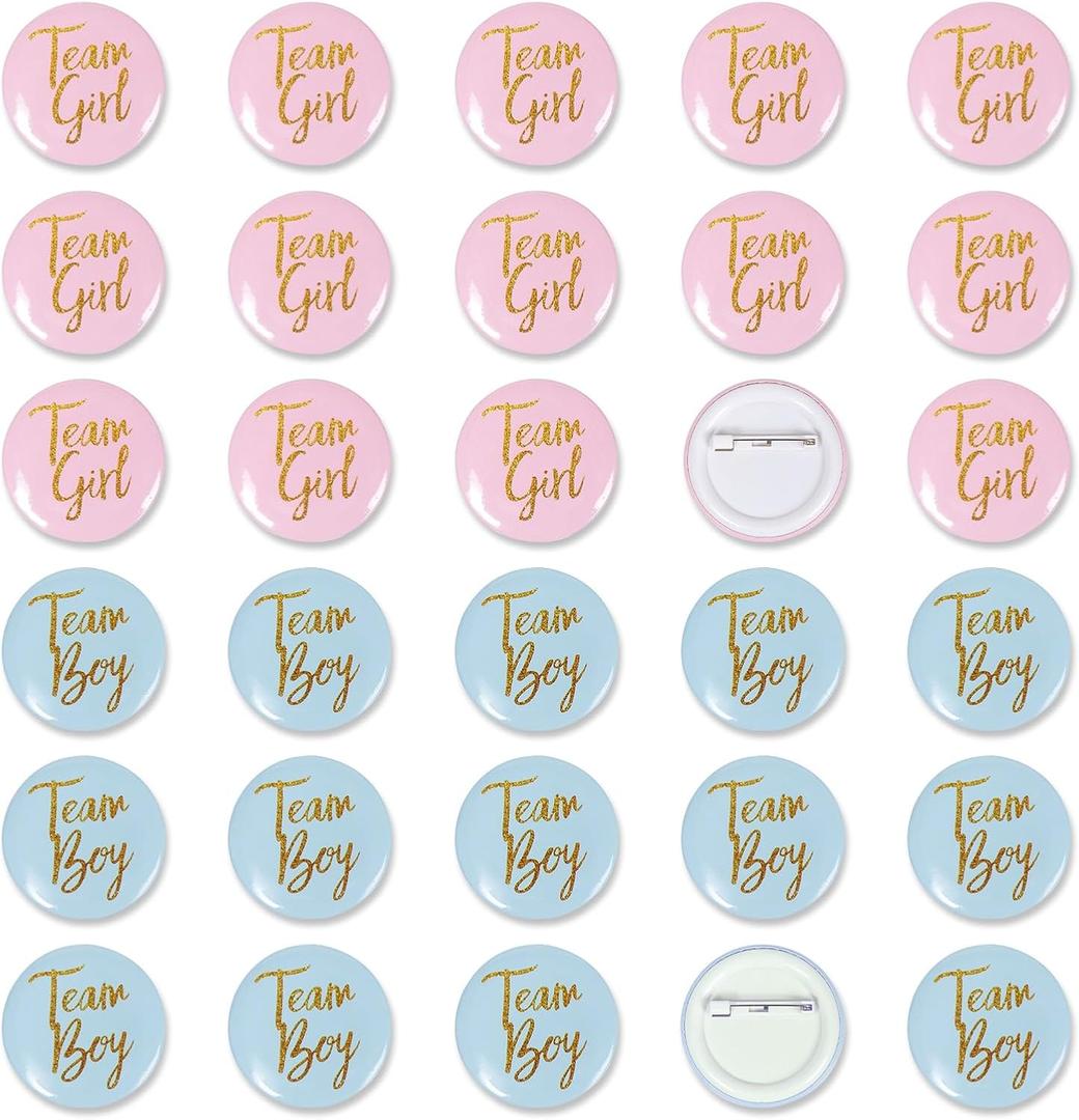 Gender Reveal Button Pins 30 Pcs, Team Boy Girl Button Pins, Pink blue Button Pin for Baby Shower Party Favors Gender Reveal Party Supplies