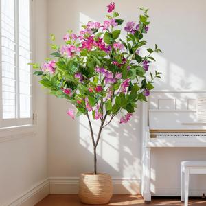 Erimda 4FT Artificial Bougainvillea Tree Artificial Tree Tall Potted Fake Bougainvillea Trees for Outdoor Indoor Lifelike Potted Faux Plants with Wood Trunk and Flowers Office Wedding Home Decor