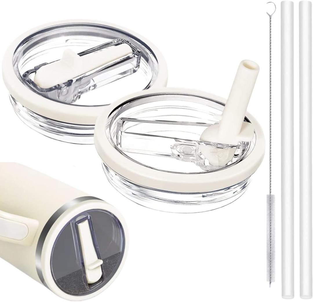 2 Pack 40oz Stanley Lid Replacement, Tumbler Flip Straw no Spill Lid for Stanley H2.0 Quencher,Leak Proof Top Cover Stanley Cup Accessories (Cream)