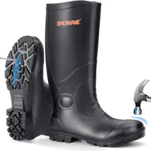 Showave Steel Toe Rubber Work Boots for Men Waterproof Durable Concrete Boots for Hunting Manufacturing Construction (13)