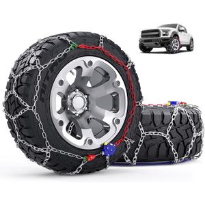Snow-Chains Auto Fixing 1 Min Quick Installation Tire-Chains, Heavy-Duty Emergency Tire Traction Chain for Pickup Trucks and Off-road SUV Car Tires 265 275 285 295 305 - Set of 2 (HYR-B)