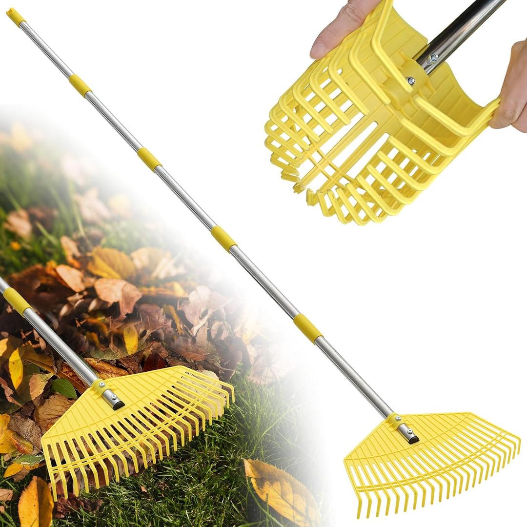 Leaf Rake,Unbreakable Nylon Graden Rake for Lawn,16.5 Wide,60 Steel Handle,Yard Raking Tools for Turf Leaves Thatch Debris Pine Needle Cleanup, Lightweight for Kids Seniors,No Harm to Lawn Grass