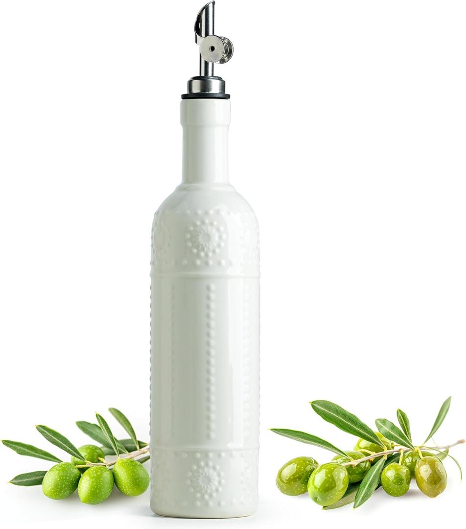 LYEOBOH Olive Oil Dispenser Bottle with Spout, Oil Dispenser for Kitchen - 17 OZ Ceramic Oil Dispensing Bottles for Kitchen, Cooking Oil Dispenser, Vinegar Dispenser Bottle Pour, White