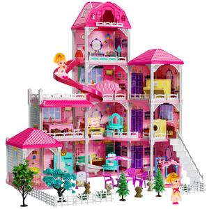 TEMI Villa Toys for 3 4 5 6 7 8 Years Old Girls - 4 Storeys 10 Rooms, Indoor Playset with 2 Dolls Figures, Furniture and Accessories, Pretend Girls Plays, Building Toys, Gifts