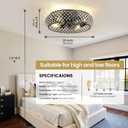 Metal Ceiling Fan with Lights: 20" Iron Low Profile Crystal Black Caged Industrial Ceiling Fans with Light Flush Mount Remote Control 6 Speeds for Bedroom Living Room Kitchen