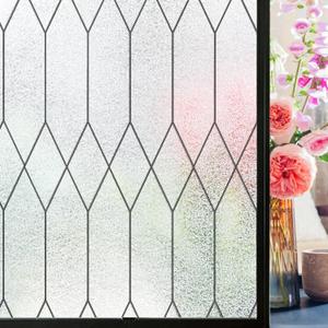 Windimiley Window Privacy Film Stained Glass Static Clings, Bathroom Frosted Leaded Decorative Window Stickers, UV Heat Blocking Opaque Removable for Home Door Coverings (29.5 x 78.7in,Pure)
