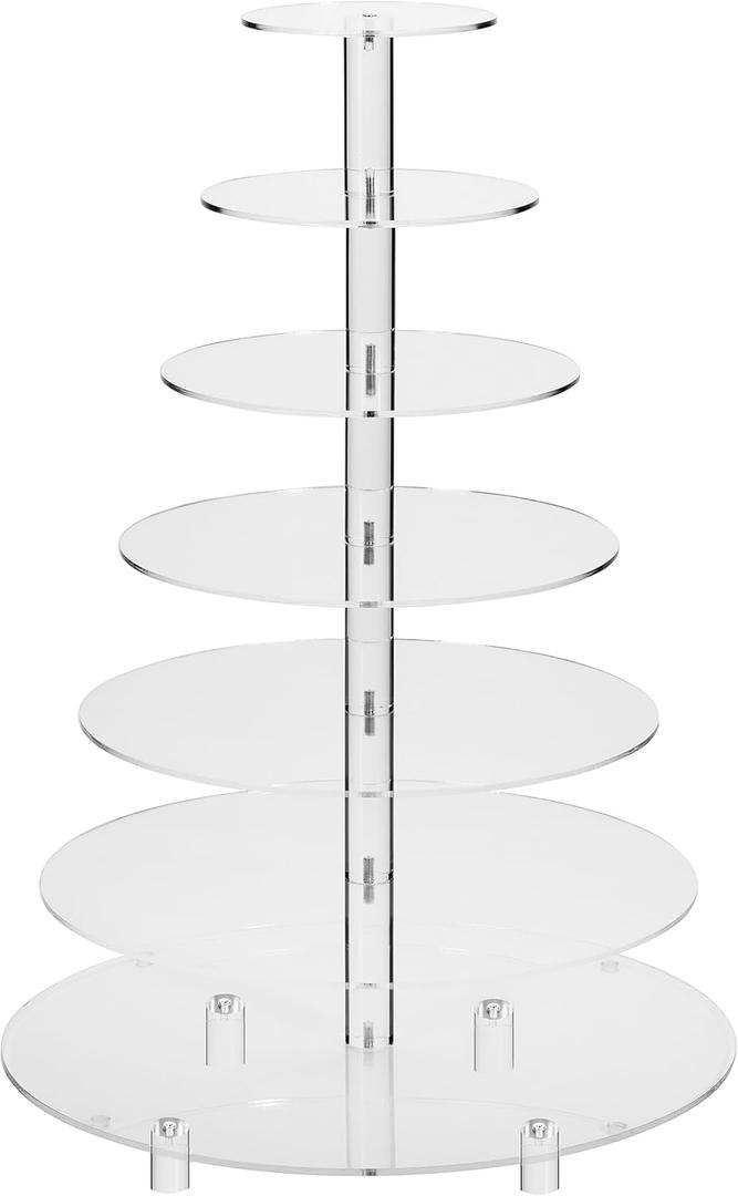 Jusalpha 7 Tier Round Acrylic Glass Cupcake Stand-cake stand-dessert stand, cupcake Tower 7 Tier With Base (7RF-S)