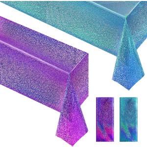 Blue & Purple Holographic Laser Tablecloth 40" x 108" Iridescence Frozen Mermaid Birthday Party Table Cloth Plastic Foil Table Cover For Under The Sea Ocean Winter Wedding Anniversary Party Supplies