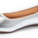 Women's Comfortable Round Toe Ballet Flats Dress Shoes, Silver, Size 9