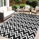 OLANLY Waterproof Outdoor Rug 5x8 ft Clearance, Reversible Outdoor Plastic Straw Rug, RV Mat, Indoor Outdoor Carpet for Patio, Camping, Balcony, Deck, Backyard, Black & White