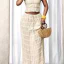 LETSVDO Skirt Sets Women 2 Piece Outfits Backless Halter Top And Pleated Ruffle Flowy Maxi Skirts Y2k Beach Vacation Set (XL)