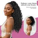 Long Corn Wave Ponytail Extension Magic Paste Heat Resistant Wavy Synthetic Wrap Around Ponytail Black Hairpiece for Women (22 Inch, 22 Inch-Black)