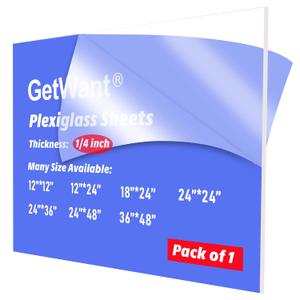 Clear Acrylic Sheets, 24x36 inches, 1/4 inch Thick, 6mm Versatile Plexiglass Sheets for Signs, Crafts, Fish Tanks, Table Tops, Windows Glass - Custom Cut to Size Plexiglass