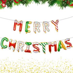 4 x Tellpet Donut Merry Christmas Balloons Banner, Christmas Party Decorations 4 x Tellpet Donut Merry Christmas Balloons Banner, Christmas Party Decorations